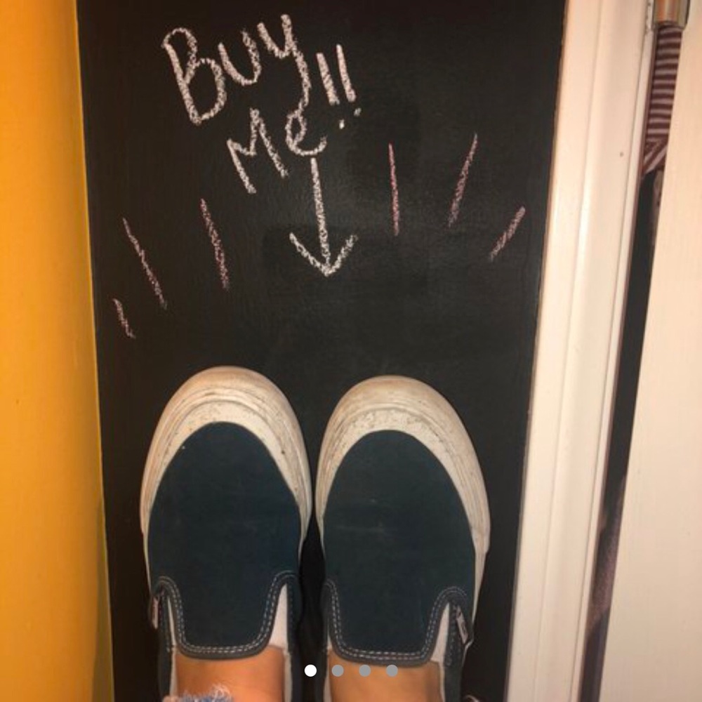 Blue suede vans slip ons